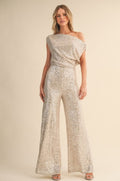 Jumpsuit de pierna ancha con lentejuelas y hombros descubiertos image 0