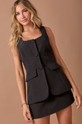 Romper de crepé sin mangas con cuello redondo y botones image 0