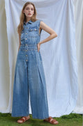 Jumpsuit de denim sin mangas con estilo de camisa image 0