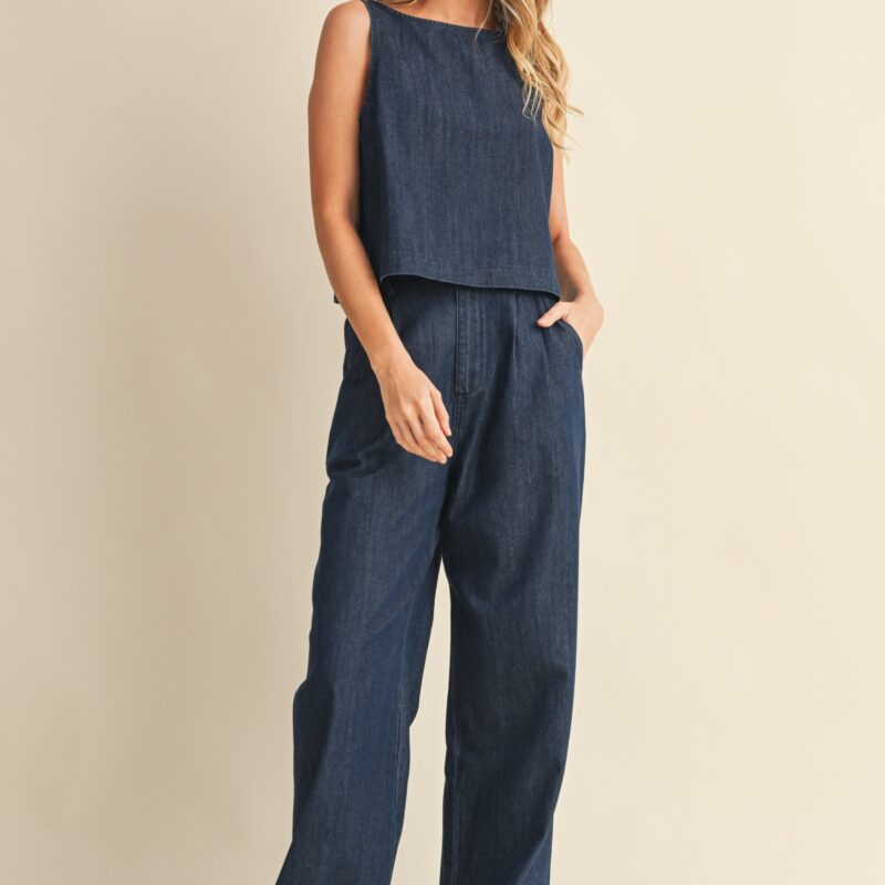 Conjunto de camisa sin mangas y pantalón de mahón